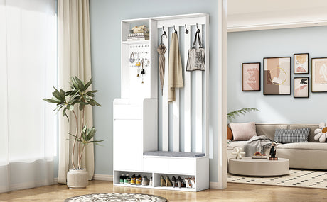 39.3'W70.8'H multifunctional corridor shoe cabinet with soft padded nail board and white clothes hanger with entrance hook - V.I.P Digital Presence