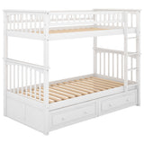 Twin over Twin Bunk Bed with Drawers  Convertible Beds  White