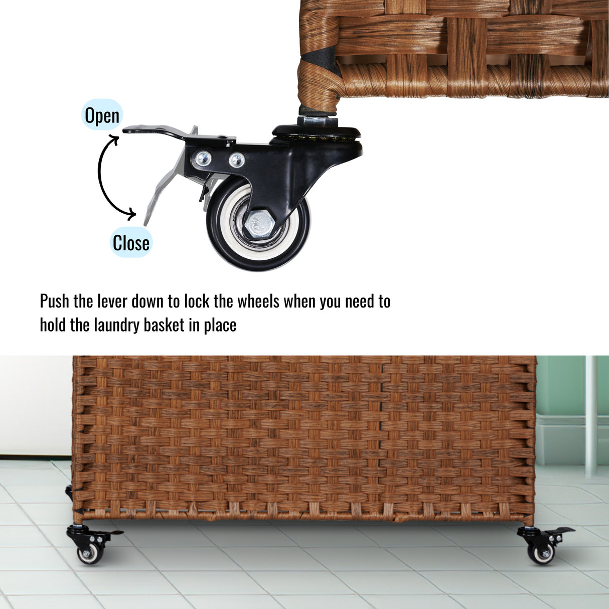 Laundry Hamper With Lid PE Rattan Powder Coating Frame Clothes Hampers with 02 Removable Bags, Wheels, 160L, Brown Color - V.I.P Digital Presence