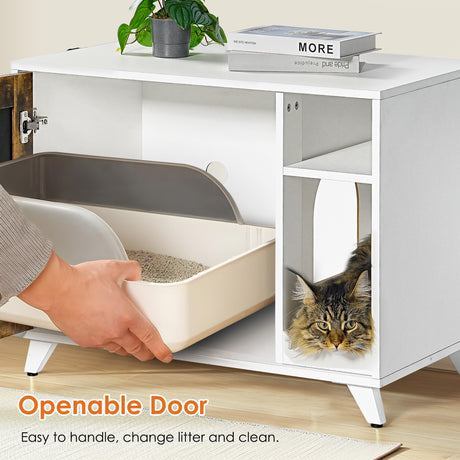 Litter Box Enclosure,Modern Hidden Cat Litter Box Enclosure Furniture with Scratching Pad for Living Room, White + vintage - V.I.P Digital Presence