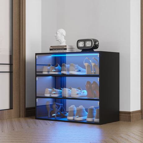 Black Glass Door Shoe Box Shoe Storage Cabinet With RGB Led Light - V.I.P Digital Presence