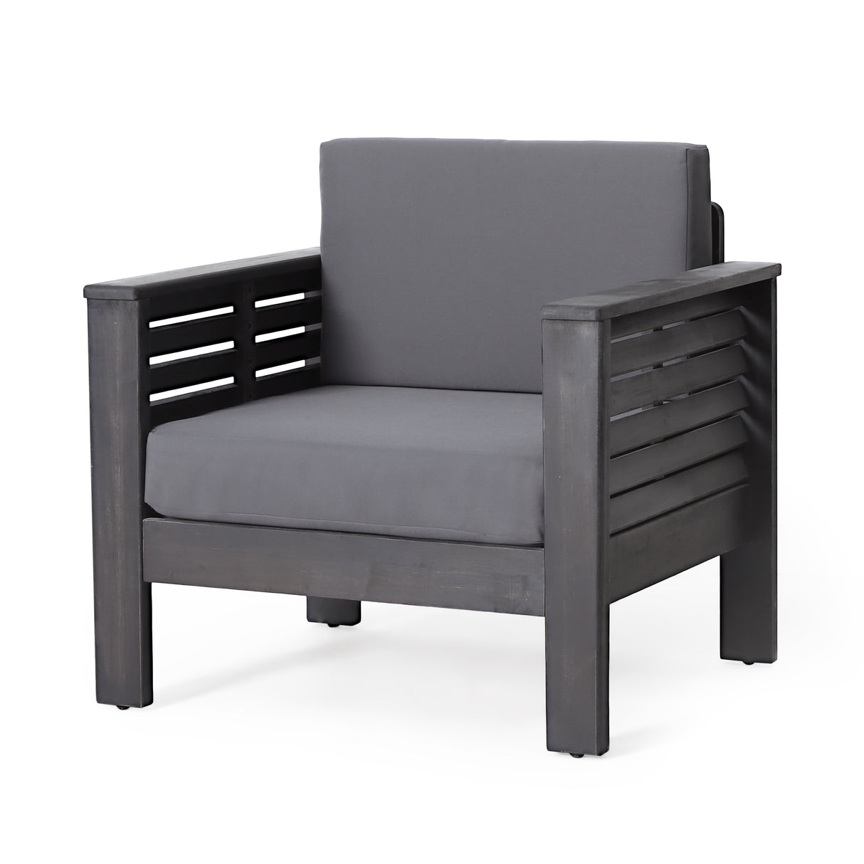Outdoor Acacia Wood Club Chairs with Cushions, Dark Gray, 27.75"D x 32"W x 27.75"H - V.I.P Digital Presence