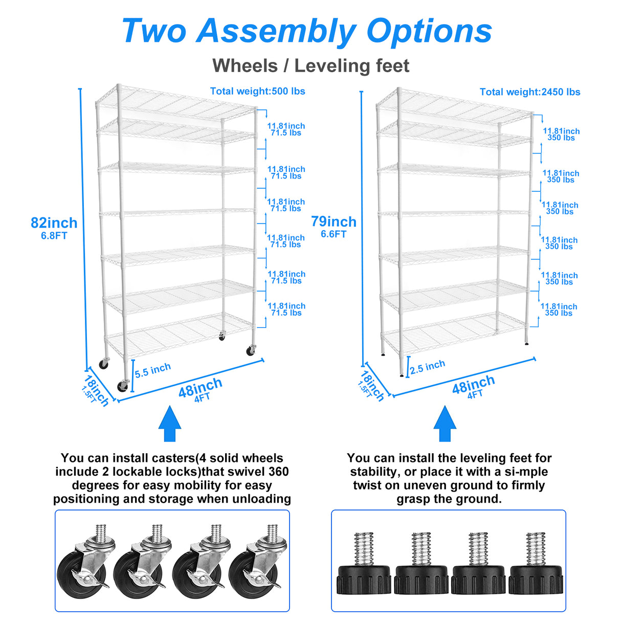 7 Tier Wire Shelving Unit 2450 LBS NSF Height Adjustable Metal Garage Storage Shelves with Wheels White