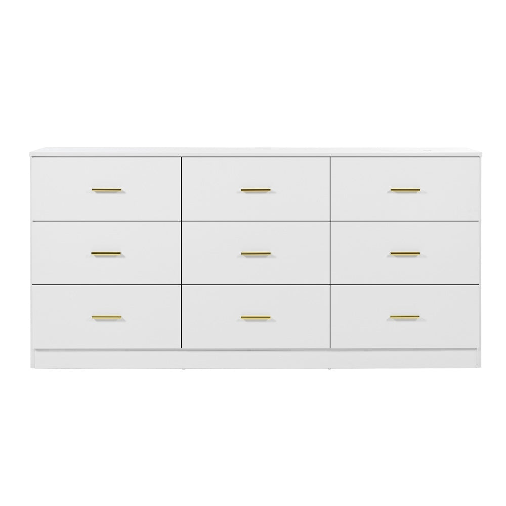 Modern White 9-Drawer Dresser for Bedroom - Ample Storage Wide Chest of Drawers, Sturdy & Safe - V.I.P Digital Presence