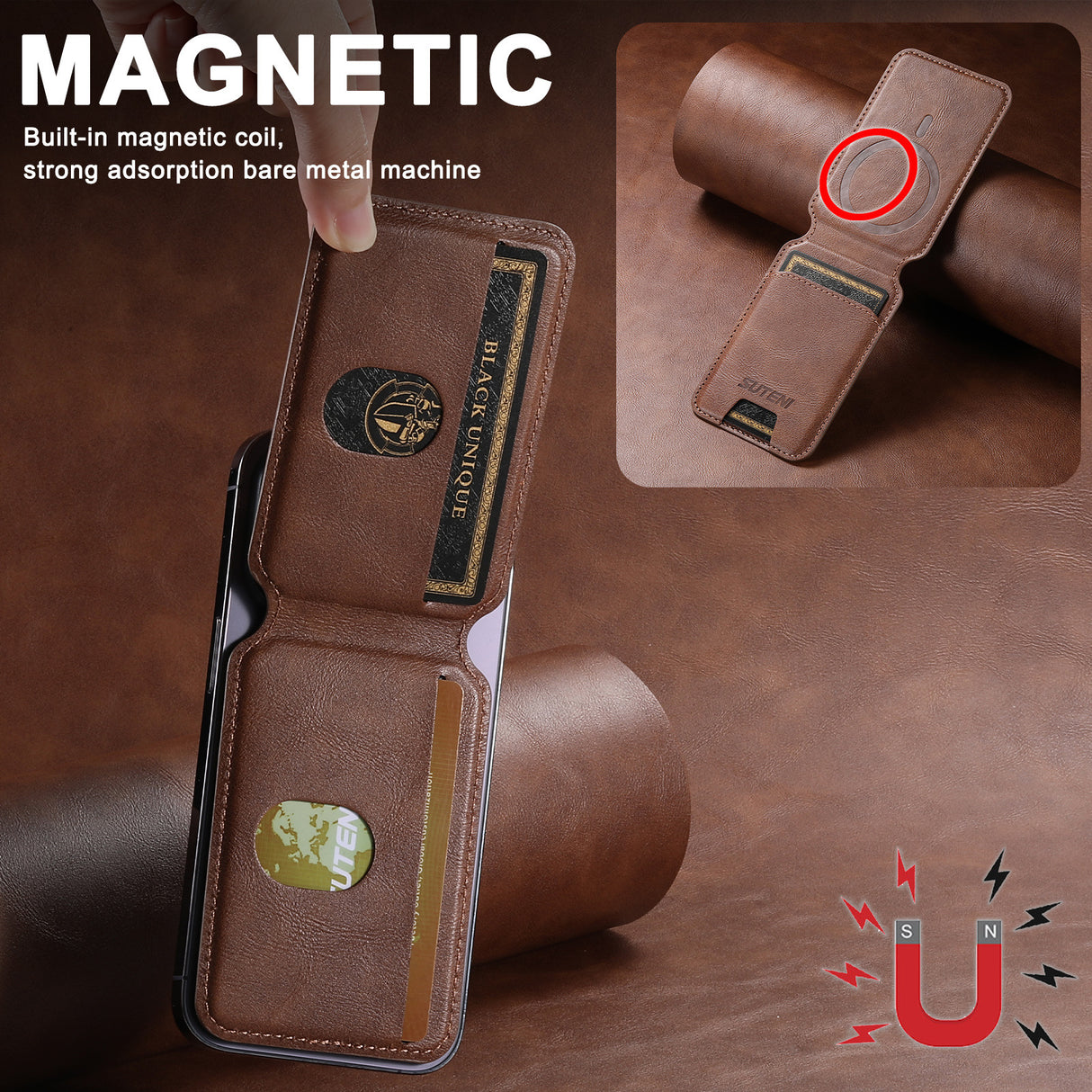 Suitable for Apple 15ProMax Android universal mobile phone magnetic card holder MagSafe magnetic ring PU leather - V.I.P Digital Presence