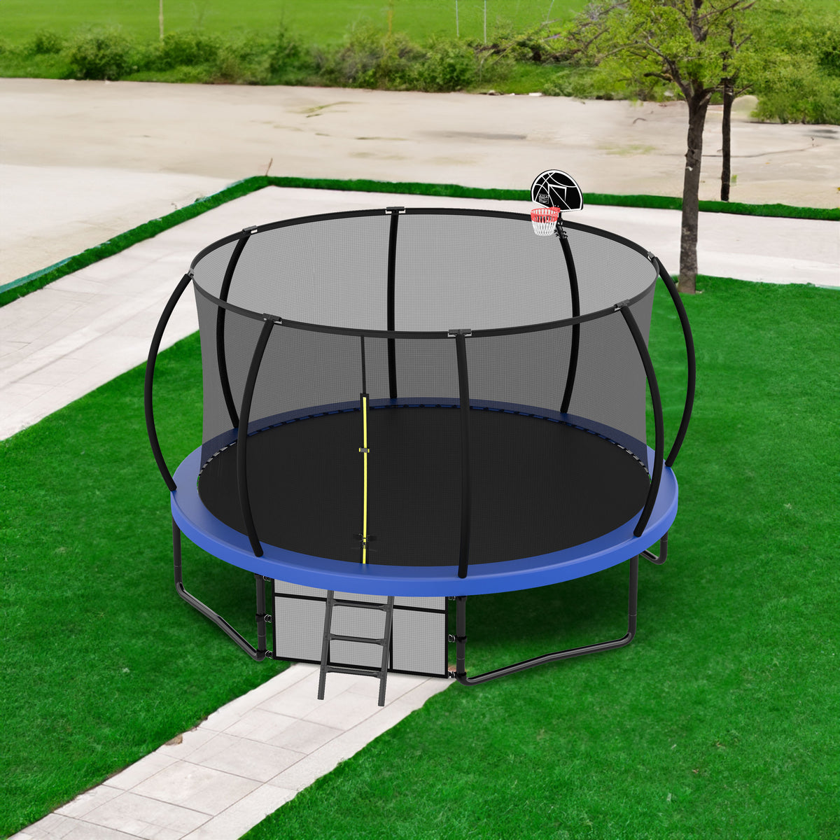 12FT Recreational Kids Trampoline with Safety Enclosure Net & Ladder, Outdoor Recreational Trampolines - V.I.P Digital Presence
