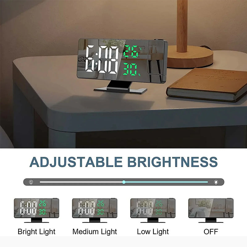 Home LED Projection Alarm Clock - Time, Temp Display, Backlight, Snooze - V.I.P Digital Presence