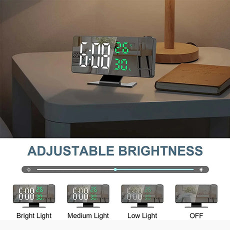 Home LED Projection Alarm Clock - Time, Temp Display, Backlight, Snooze - V.I.P Digital Presence