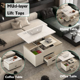 Modern lift coffee table, living room with 4 chairs, expandable 1 hidden storage space+2 drawers, folding dining table - V.I.P Digital Presence