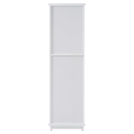High bathroom storage cabinet with glass door, freestanding, two drawers and adjustable shelves, MDF board, painted white - V.I.P Digital Presence