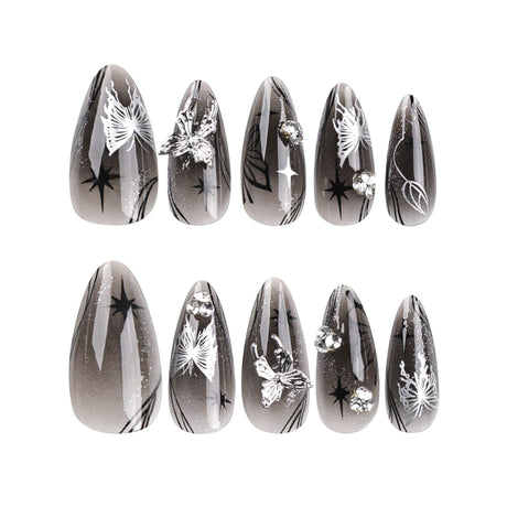 Bow wear manicure long almond nails fake nails - V.I.P Digital Presence
