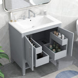 30" Bathroom Vanity with Sink, Multi-functional Bathroom Cabinet with Doors and Drawers, Solid Frame and MDF Board, Grey - V.I.P Digital Presence