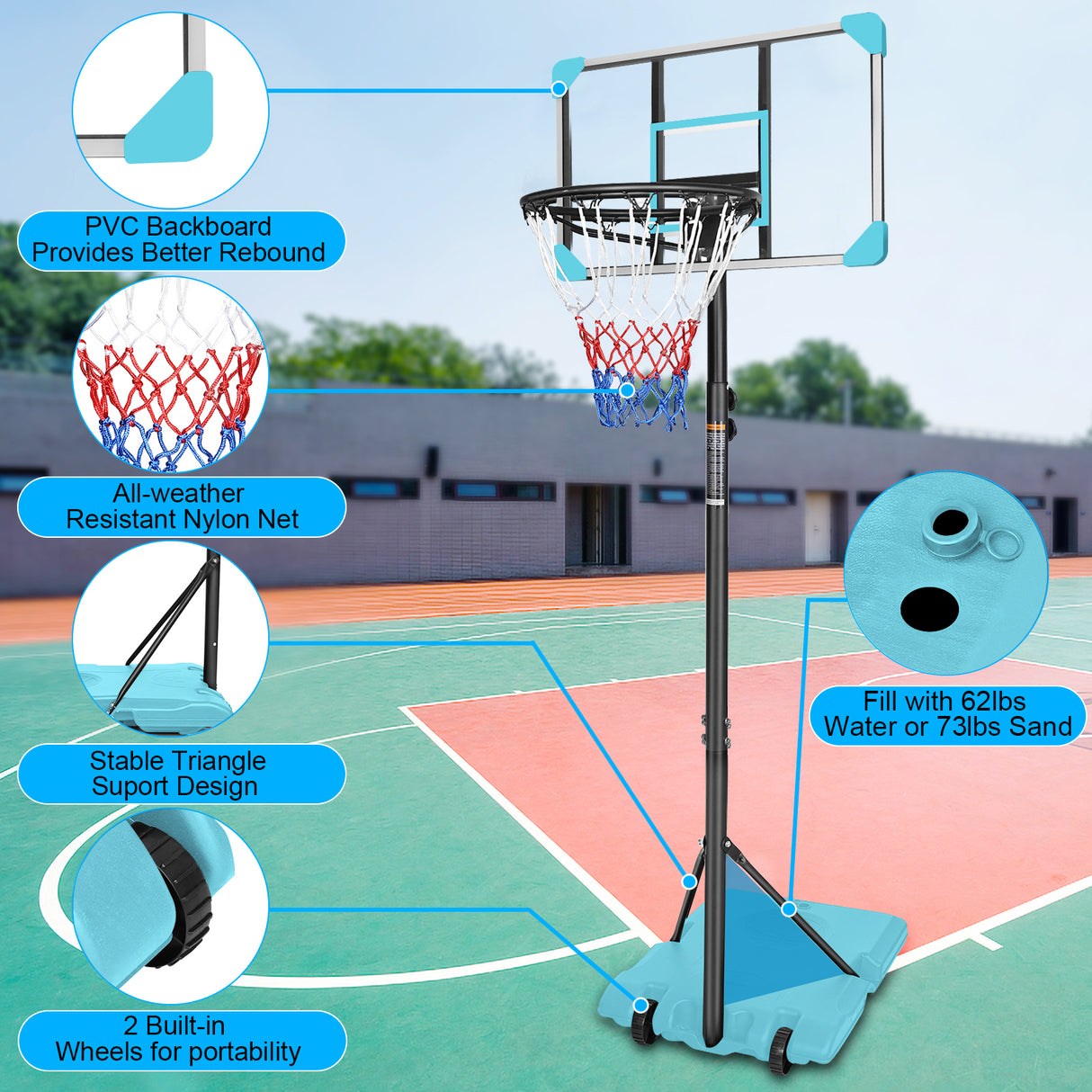 Portable Basketball Goal System with Stable Base and Wheels use for Indoor Outdoor teenagers youth height adjustable - V.I.P Digital Presence
