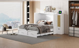 Large Murphy bed wall mounted bed with drawers, 2 storage cabinets, 1 set of sockets and USB ports, white - V.I.P Digital Presence