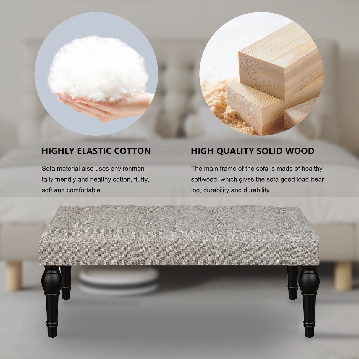 Ottoman Bench 4-thickened Roman Column Feet French Upholstered Bedside Bench For Bedroom Living Room Entryway - V.I.P Digital Presence