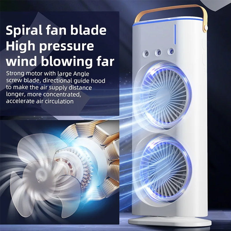 Rechargeable Portable Mini Fan with Spray Cooling – Desktop/ Room Use, Ventilation & LED Light - V.I.P Digital Presence
