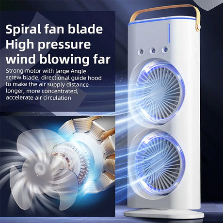 Rechargeable Portable Mini Fan with Spray Cooling – Desktop/ Room Use, Ventilation & LED Light - V.I.P Digital Presence