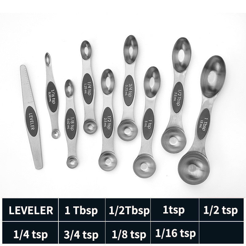 Stainless steel double headed magnetic suction spoon 8-piece set 9-piece set baking tool scale spoon set kitchen seasoning spoon - V.I.P Digital Presence