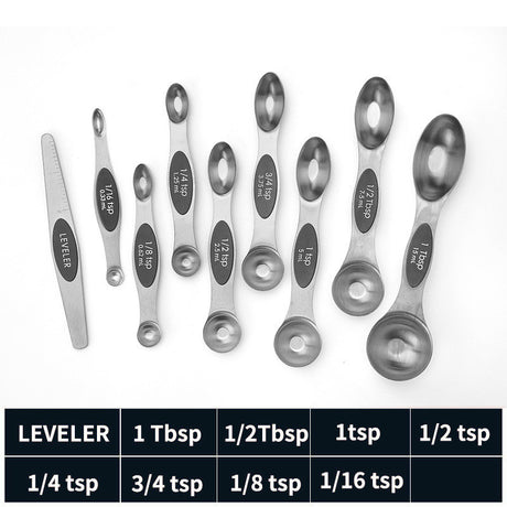 Stainless steel double headed magnetic suction spoon 8-piece set 9-piece set baking tool scale spoon set kitchen seasoning spoon - V.I.P Digital Presence