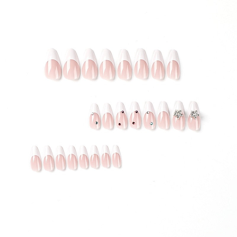 Wearable nails white French style wearable nails finished silver three-dimensional five-pointed star nail stickers wearable - V.I.P Digital Presence