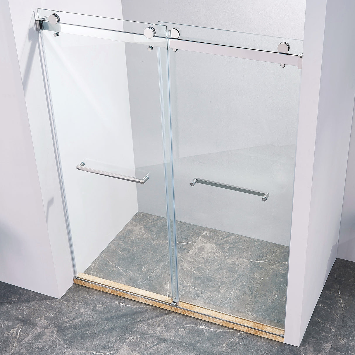 56-60 "wide x 75" high frameless double sliding shower door, 304 stainless steel chrome plated, 8mm thick SGCC tempered transpar - V.I.P Digital Presence