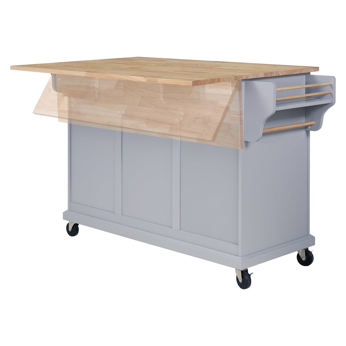 Cambridge Natural Wood Top Kitchen Island with Storage Gray + Solid Wood+MDF