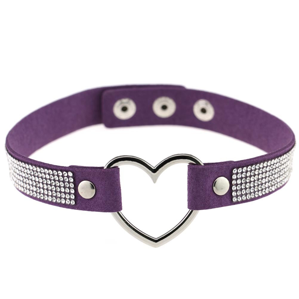 Japan's Harajuku Soft Girl Black Rhinestone Peach Heart Love-Shaped Collar Women's Neck Strap Collarbone Necklace Short - V.I.P Digital Presence