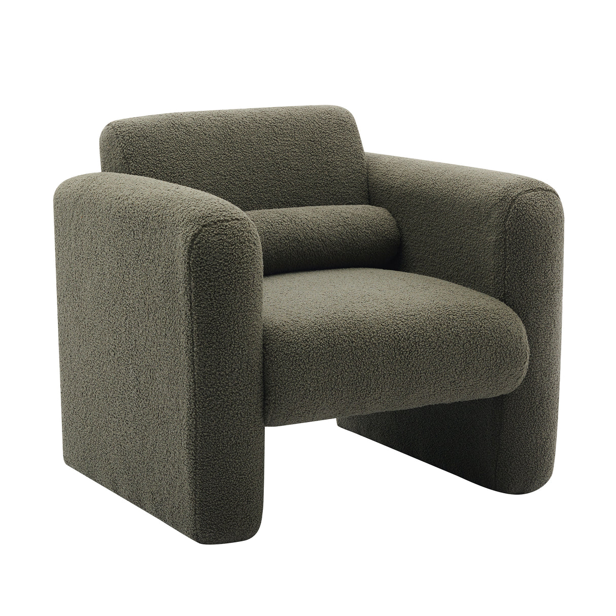 Modern style chair with sheepskin Sherpa fabric soft cushion, comfortable armchair, soft with backrest and pillow, seaweed green - V.I.P Digital Presence