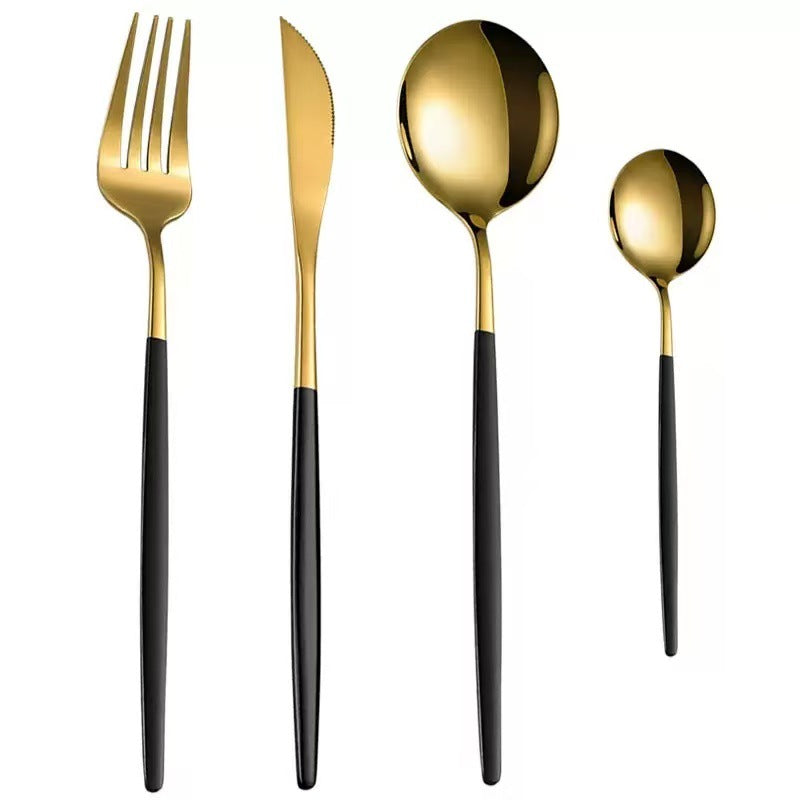 Stainless Steel Cutlery Set with Portuguese Gold Spray Painted Steak Knife, Fork, Spoon, and Tea Spoon 4-Piece Gift Pack - V.I.P Digital Presence
