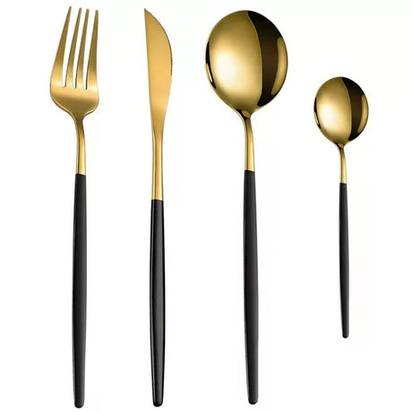 Stainless Steel Cutlery Set with Portuguese Gold Spray Painted Steak Knife, Fork, Spoon, and Tea Spoon 4-Piece Gift Pack - V.I.P Digital Presence