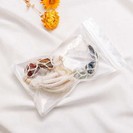 Natural Crystal Seven Color Gemstone White Rope Mesh Bag Hand woven Car Hanging Polishing Gemstone Jewelry Pendant - V.I.P Digital Presence