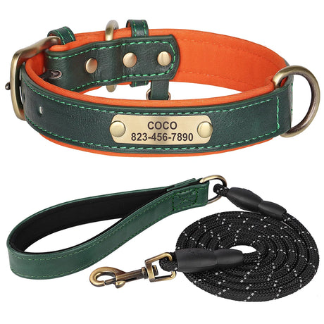 Personalized Dog Collar Leash Set Custom PU Leather Dogs Tag Collars Free Engraved Nameplate For Small Medium Large Dogs Pitbull - V.I.P Digital Presence
