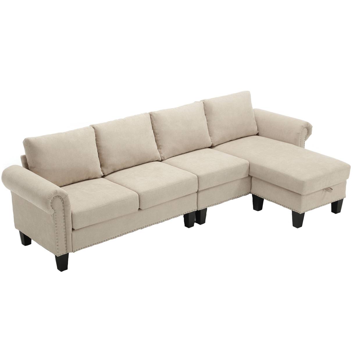 Convertible Sectional Sofa with Storage,L-shaped sofa,Four-seater sofa,Modern Linen Fabric Sectional Couches Beige - V.I.P Digital Presence