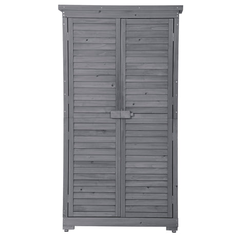 Wooden Garden Shed 3-tier Patio Storage Cabinet Outdoor Organizer Wooden Lockers with Fir Wood (Gray Wood Color -Shutter Design) - V.I.P Digital Presence