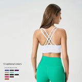 Cross back yoga bra brushed bare high-strength shock-absorbing gathering sports vest for women - V.I.P Digital Presence