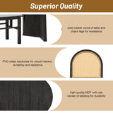 TREXM 5-piece retro functional cutlery set with 1 expandable dining table and 4 cushioned chairs with rattan backrests (espresso - V.I.P Digital Presence