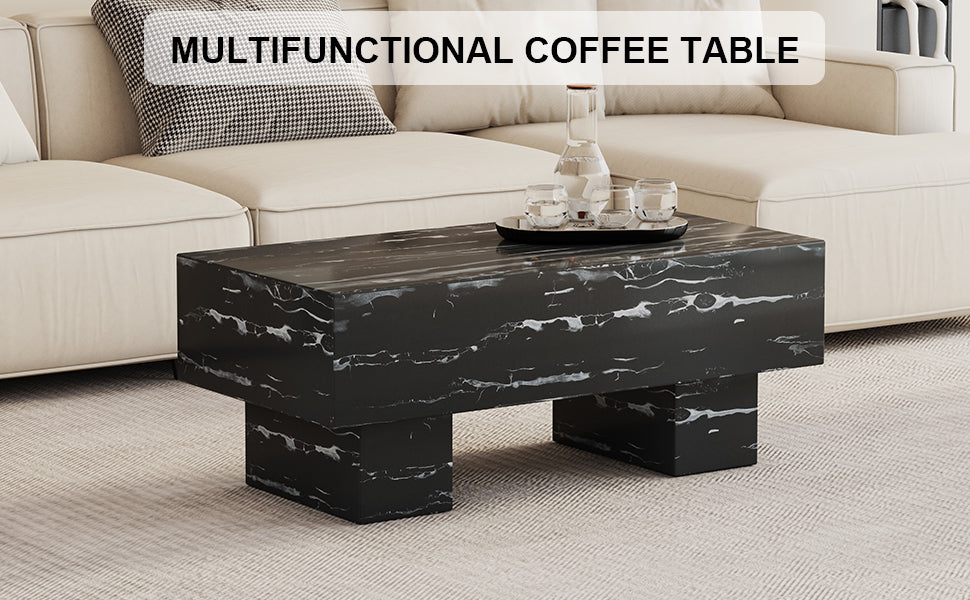 The black coffee table has patterns Modern rectangular table suitable for living rooms and apartments  43.3"*21.6"*17.2"