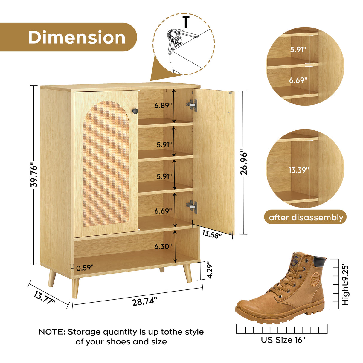 Shoe Storage Cabinet with Adjustable Plates Natural doors - V.I.P Digital Presence