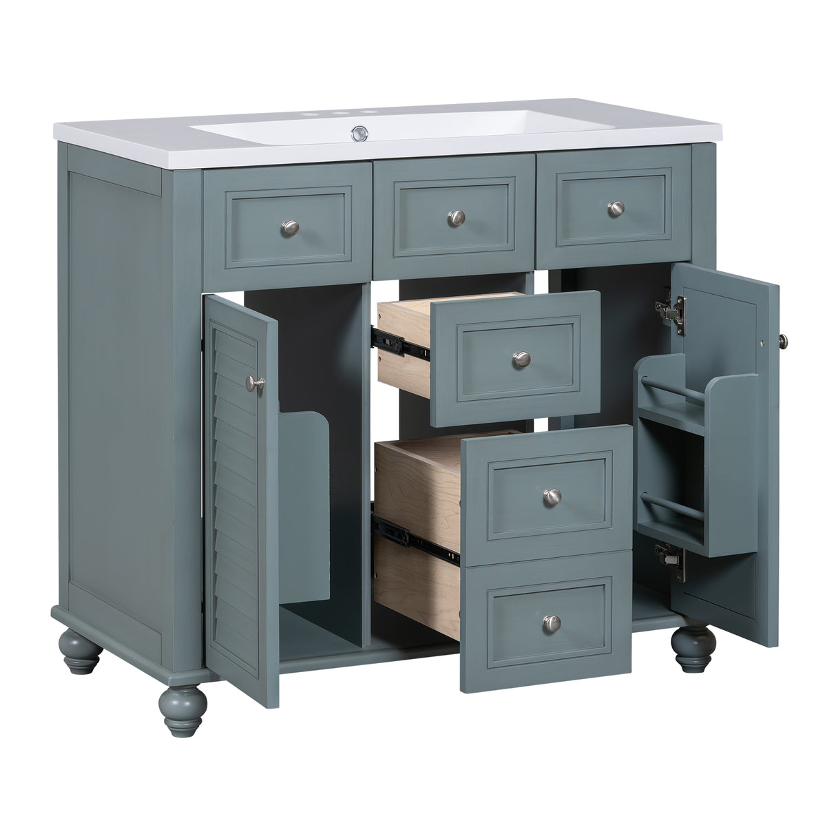 36 "bathroom makeup cabinet with resin sink combination and 2 drawers, with soft closing door, blue color - V.I.P Digital Presence