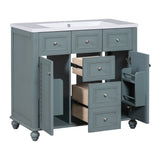 36 "bathroom makeup cabinet with resin sink combination and 2 drawers, with soft closing door, blue color - V.I.P Digital Presence