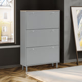 ON-TRANS narrow design shoe cabinet with 3 flip drawers and 3 independent shoe racks with 3 hooks, gray - V.I.P Digital Presence