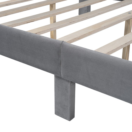 Full Size Storage Bed Velvet Upholstered Platform Bed with a Big Drawer - Gray - V.I.P Digital Presence