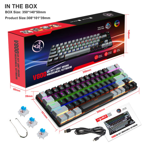 68 keys, 60% keyboard, customized color blocked keycaps, RGB mechanical keyboard, MINI set, plug-in blue axis ice blue disc - V.I.P Digital Presence