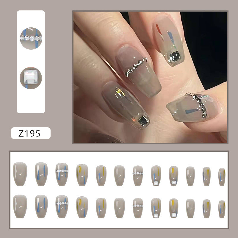 Transparent Gray Manicure Niche High-End Square Drill Wearing Nails Fake Nails Removable Nail Stickers Nail Stickers Finished Nails - V.I.P Digital Presence