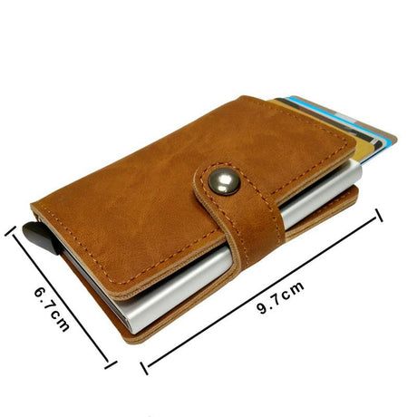 RFID Protected Vintage Automatic Leather Credit Card Holder Men Aluminum Alloy Hasp Business ID Multifunction Cardholder Wallet - V.I.P Digital Presence