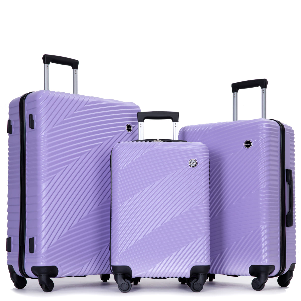 3 Piece Luggage Sets PC+ABS Lightweight Suitcase with Two Hooks Spinner Wheels (20/24/28) Light Purple