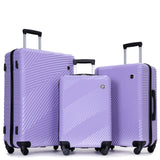 3 Piece Luggage Sets PC+ABS Lightweight Suitcase with Two Hooks Spinner Wheels (20/24/28) Light Purple