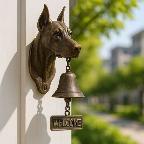 Dog welcome chime, vintage Bulldog Dobermann chime, metal merchant chime – wall decor for home/office entrance. - V.I.P Digital Presence
