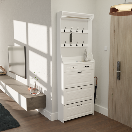 NEW White color shoe cabinet with 3 doors 2 drawers with hanger,PVC door with shape ,large space for storage - V.I.P Digital Presence