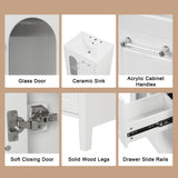 24" Bathroom Vanity with Sink, Bathroom Vanity Cabinet with Two Drawers and Door, Adjustable Shelf, Solid Wood and MDF, White - V.I.P Digital Presence